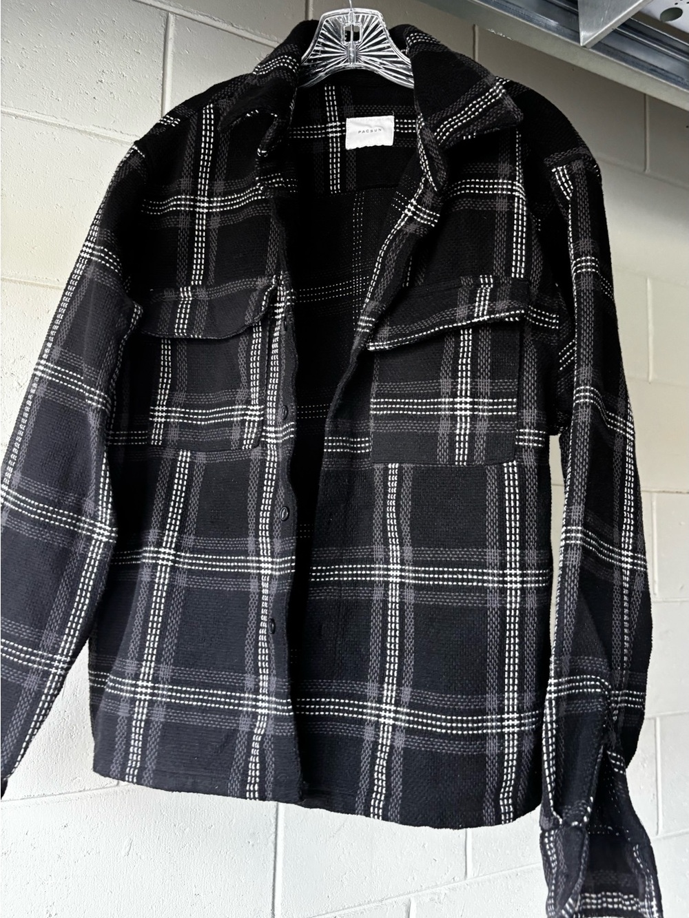 PACSUN Men's Black Plaid Button-Front Jacket modern M